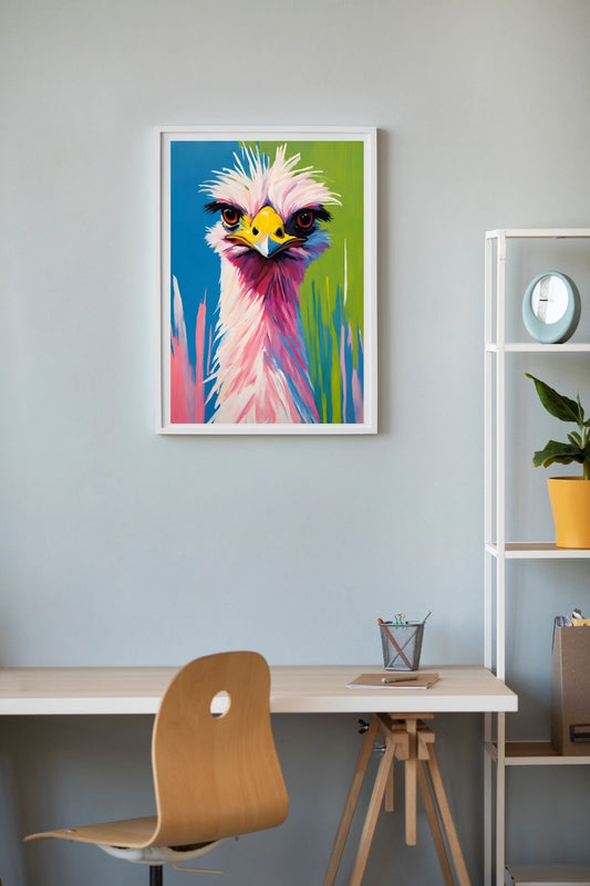 painting of an emu colourful art on wall
