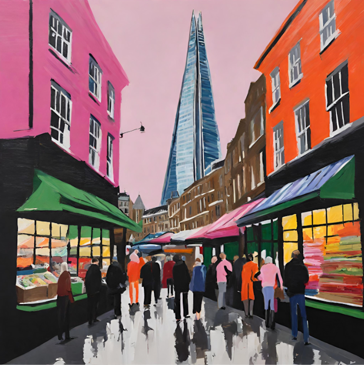 The shard and borough market london colourful art print.