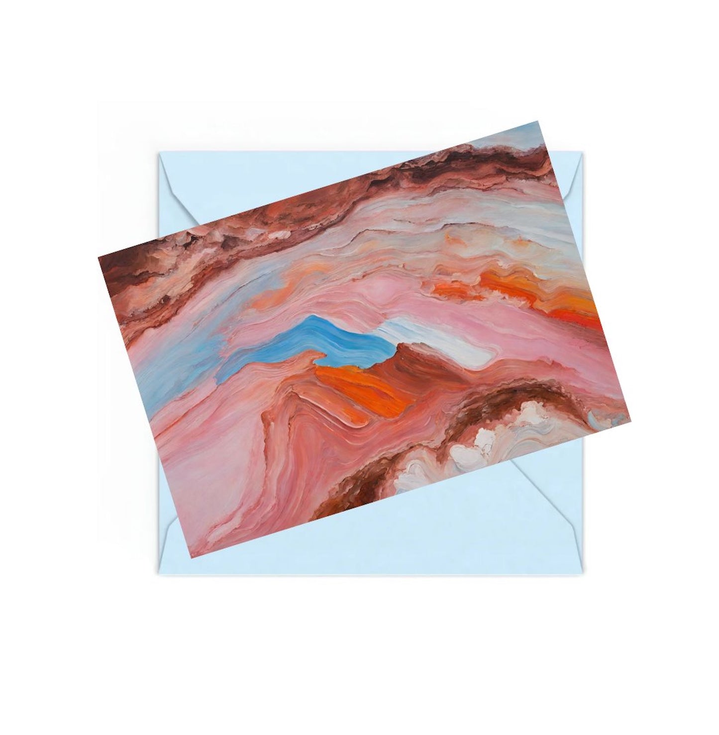 abstract australian landscape mini art print on top of a Blue envelope