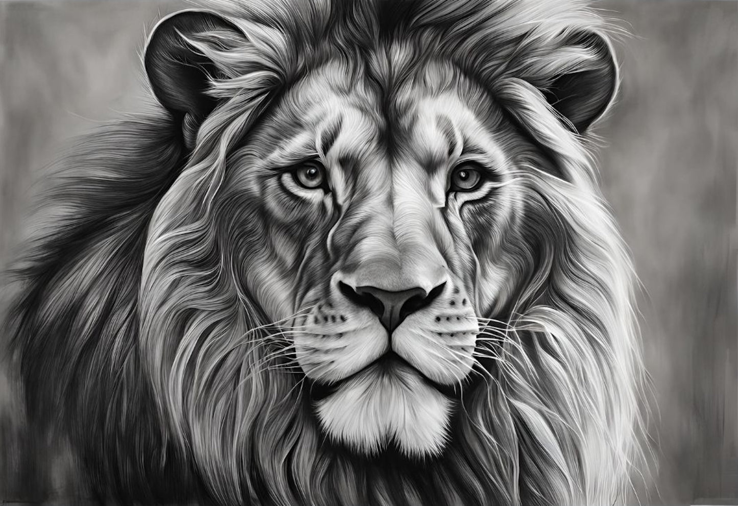 black and white lion face portrait art print.