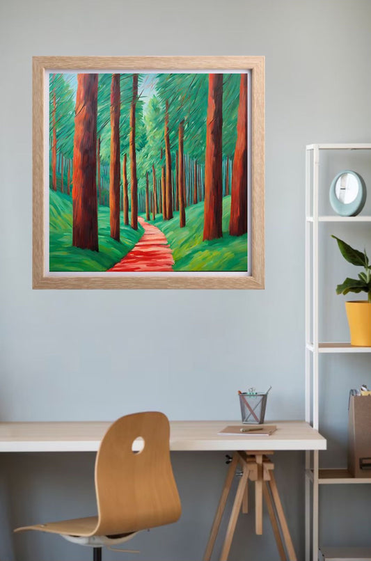 colourful_abstract_landscape_-_trees_-_path-_art hanging on wall.