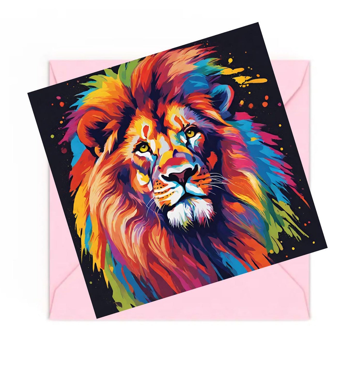 Colourful lion's head art print.
