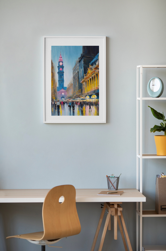 flinders street melbourne australia painting showing rain people light reflections hanging on wall