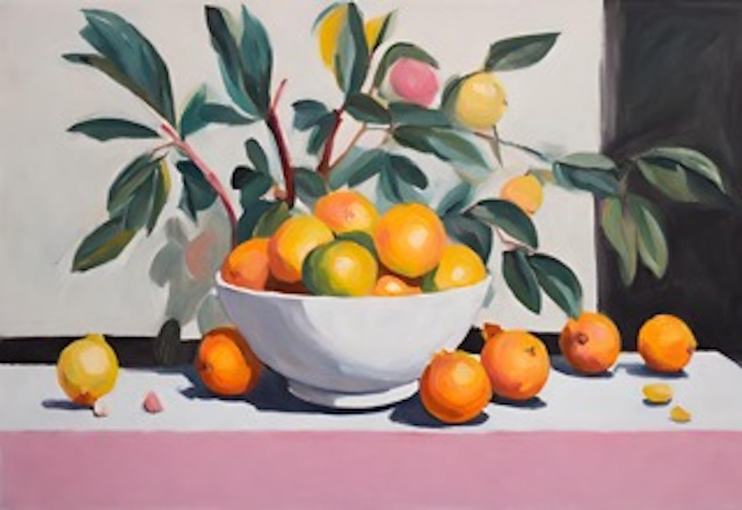 lemons_and_oranges_in_white_bowl on table art print