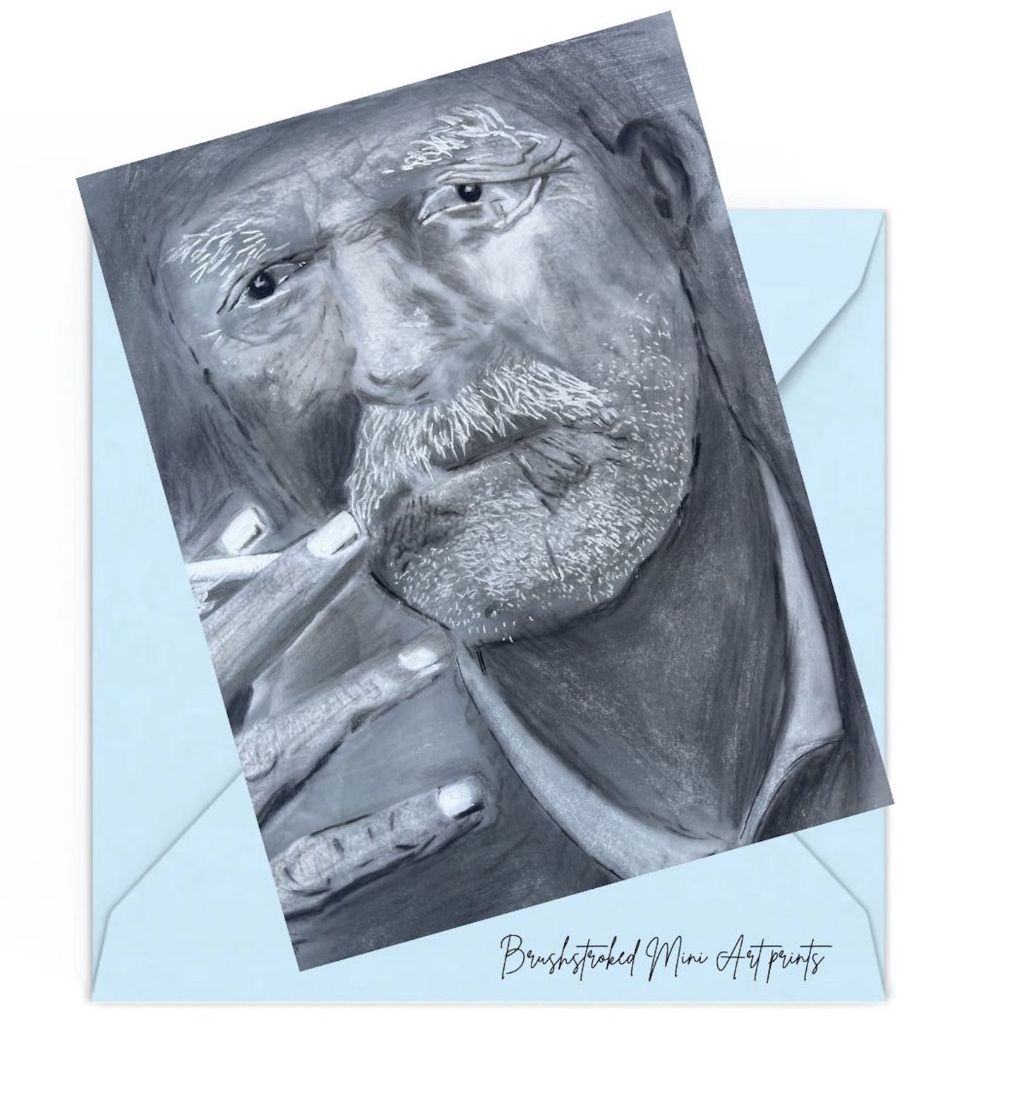 old weathered man black and white portrait mini art print