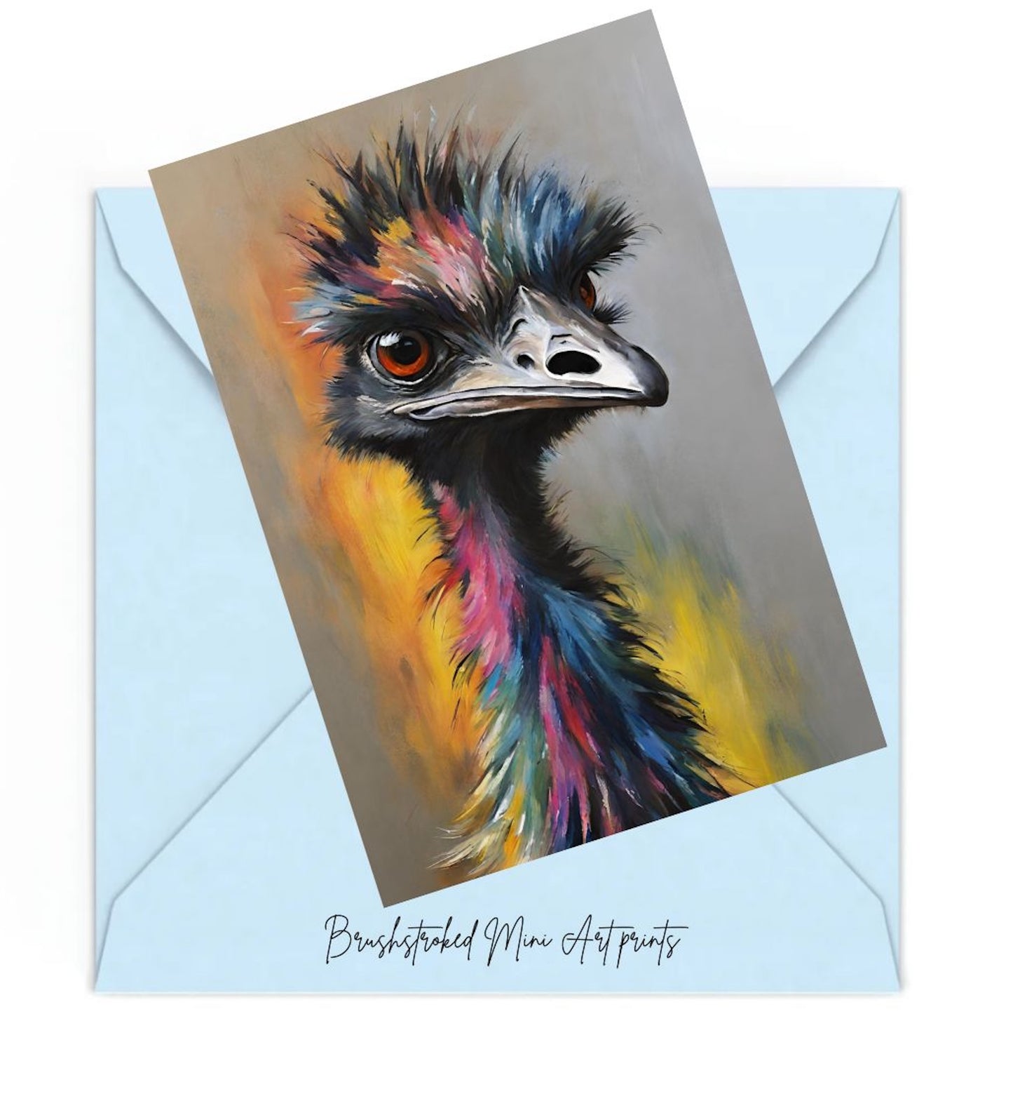 colourful portrait mini art print of an emu bird