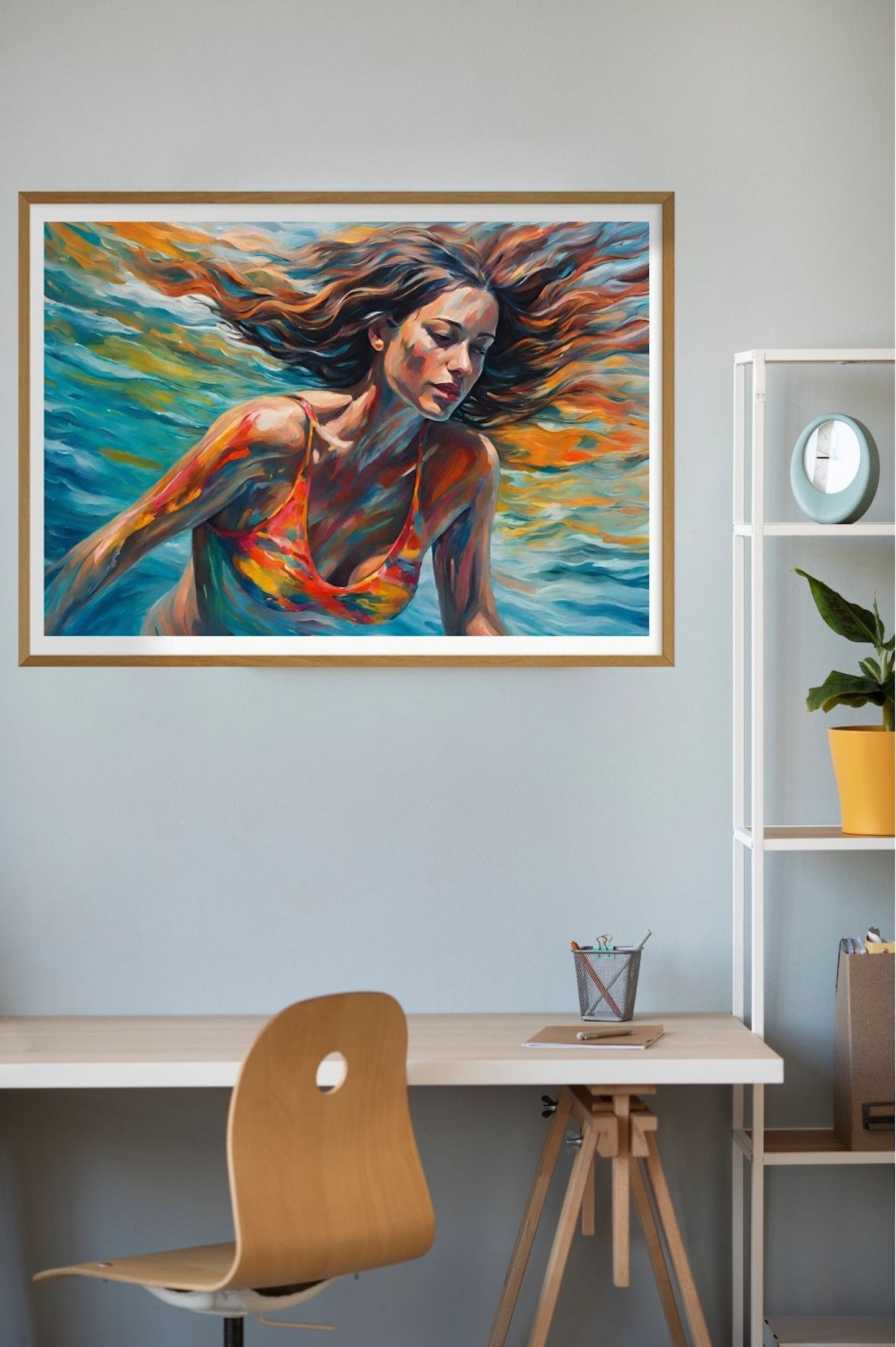 Woman In Bikini Swimming In The Sea - Colourful-Reflections- Original Art Giclée Print.