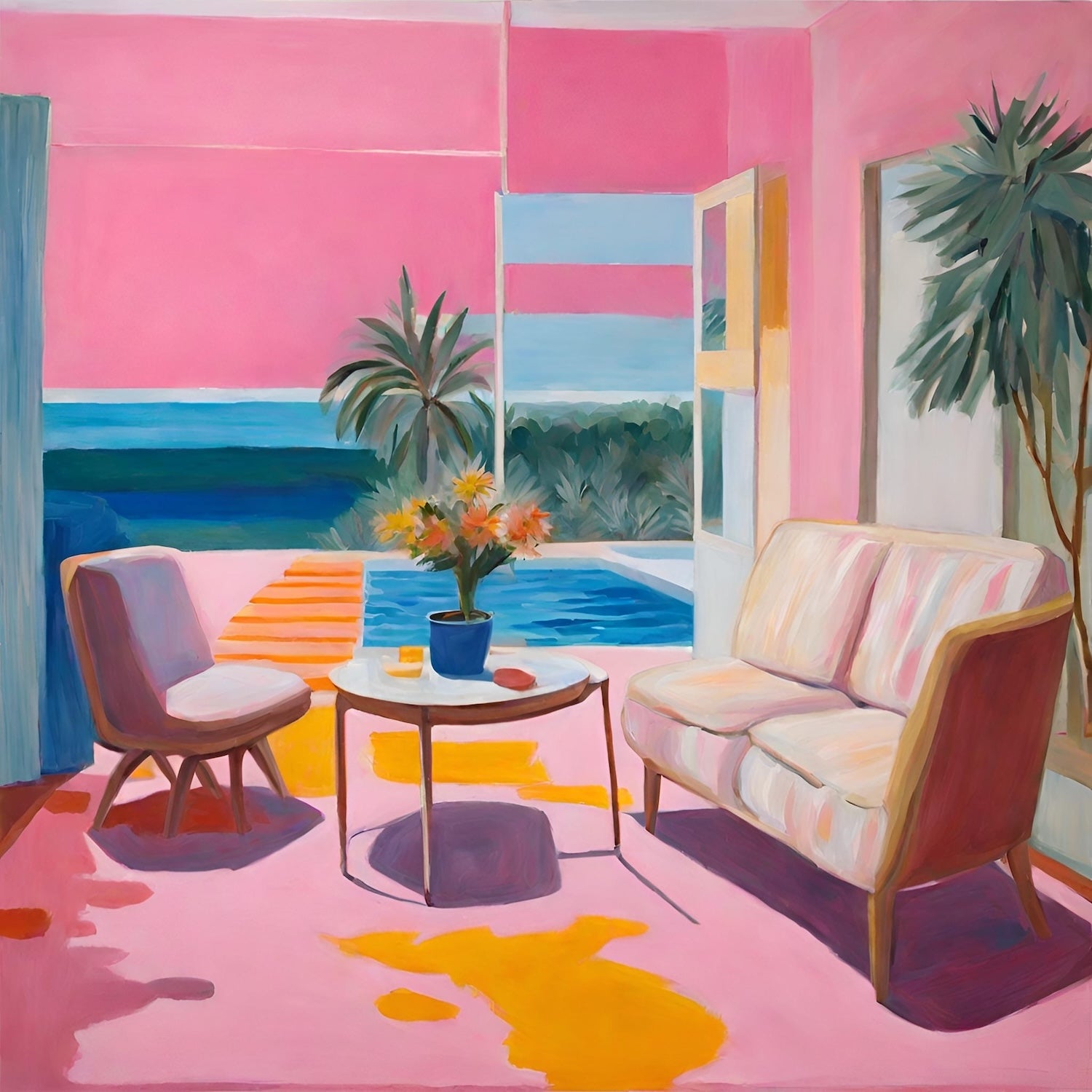 Abstract Roomscape With Sea Views Giclée art print wall décor