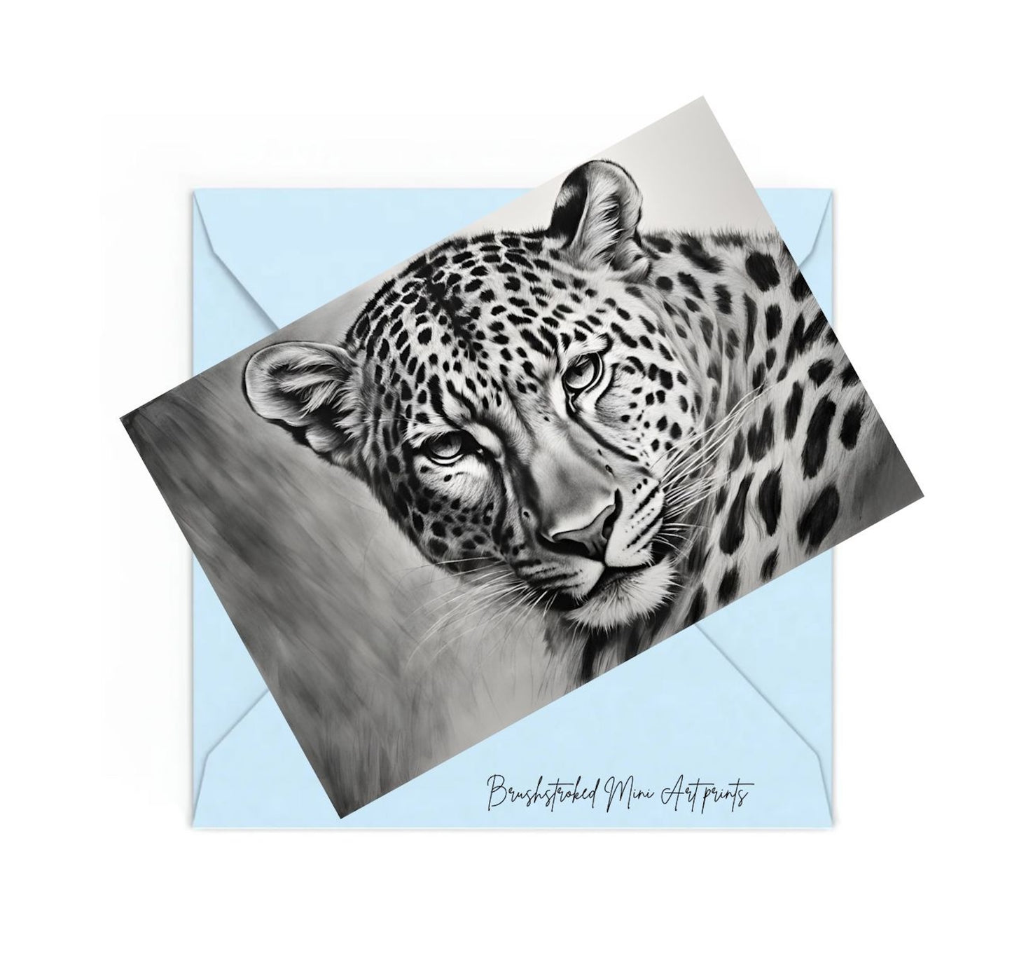 black and white Mini art print of a leopard 
