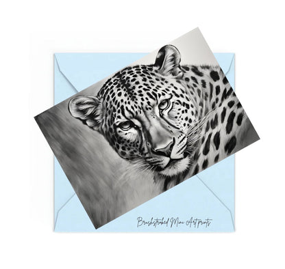 black and white Mini art print of a leopard 