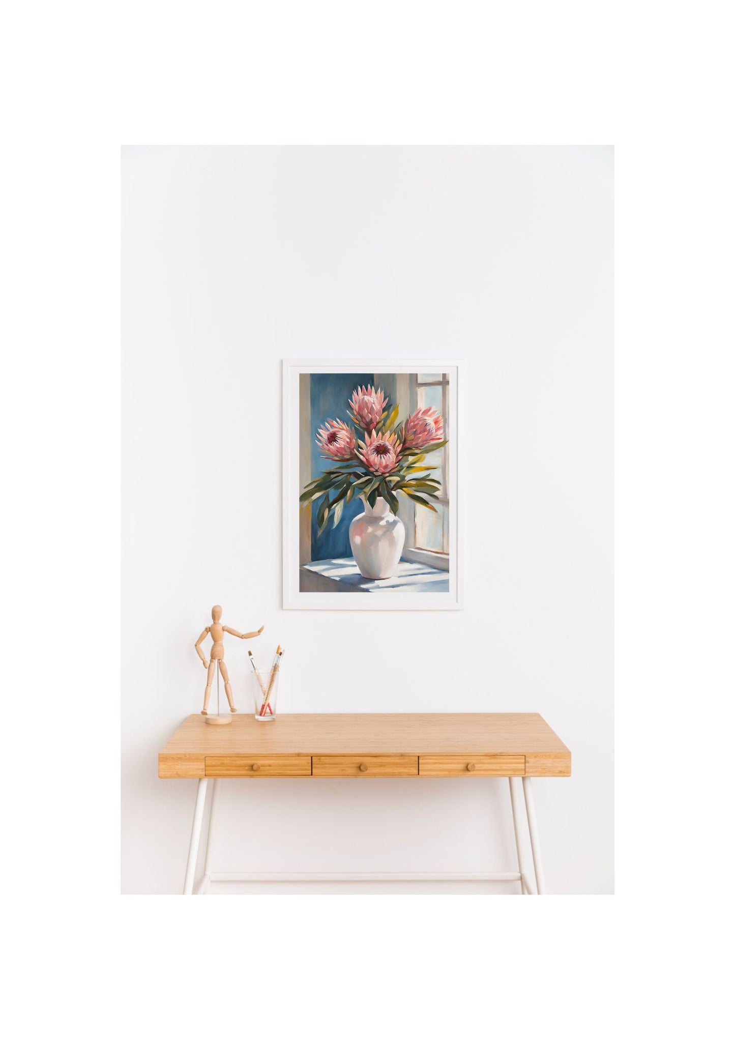 Pink Proteas In White Vase- Original-Floral Art Giclée Print.