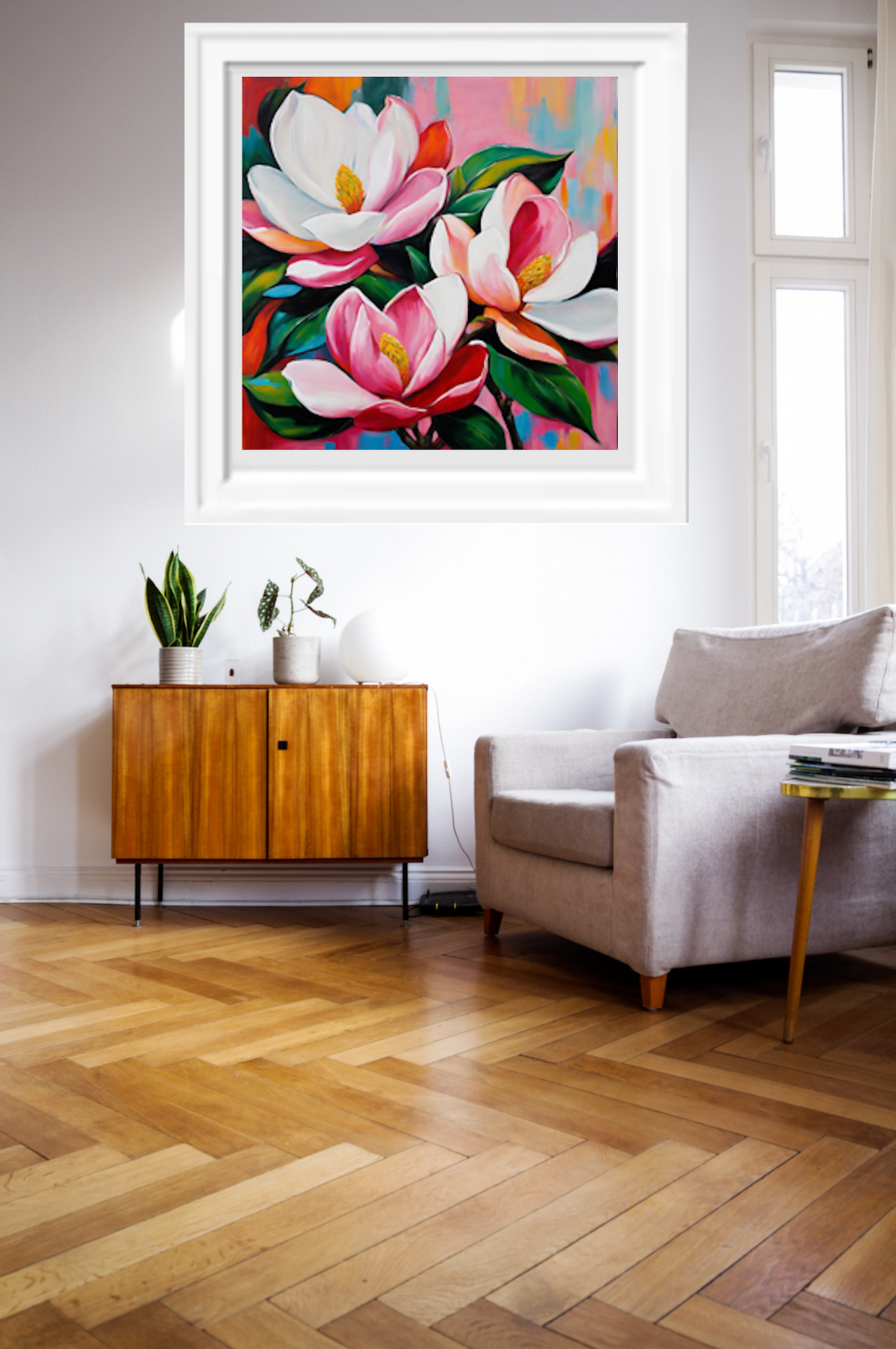 Colourful -Floral Art- Pink Magnolias-Original Art Print - Giclée