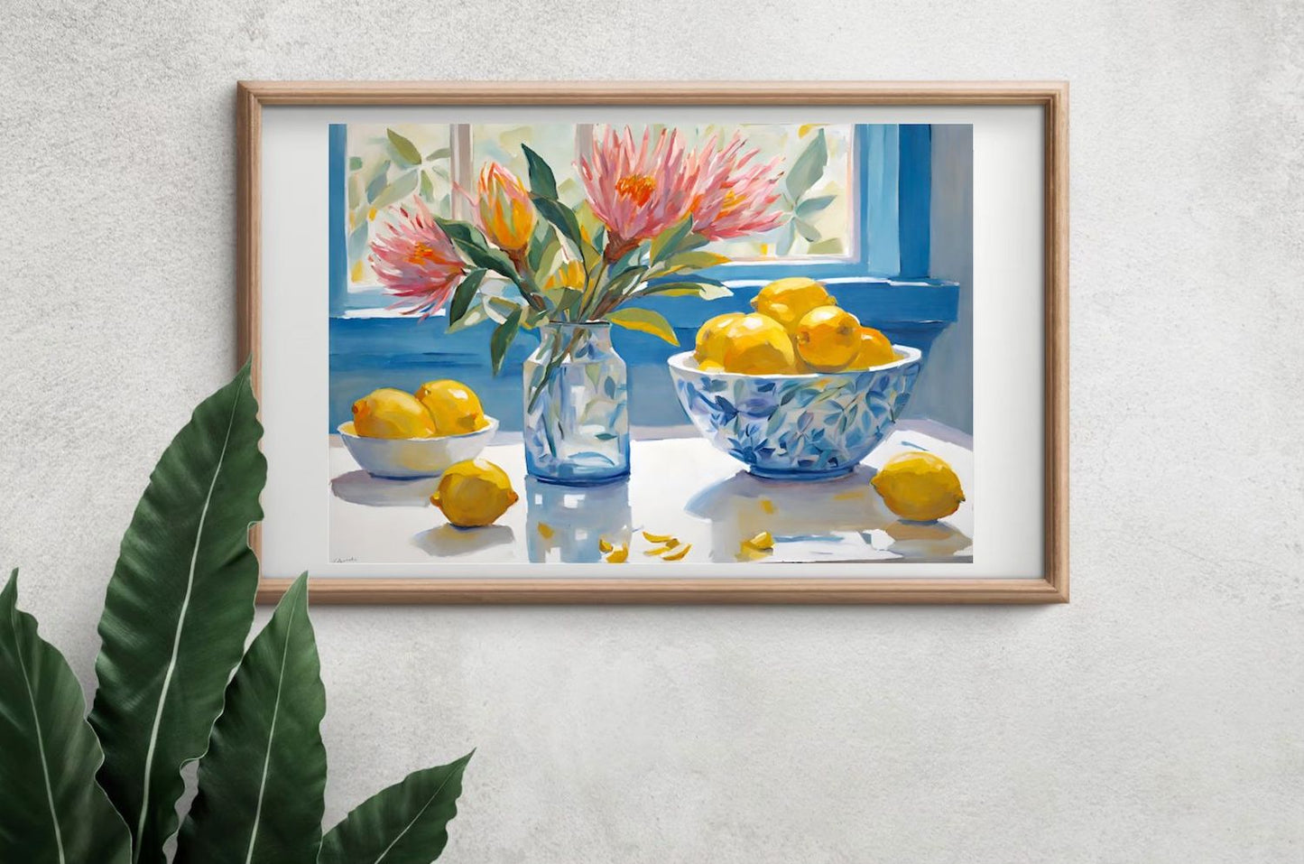 Lemons And Proteas-Colourful Original-Floral Art-Still Life-Giclée Art Print.