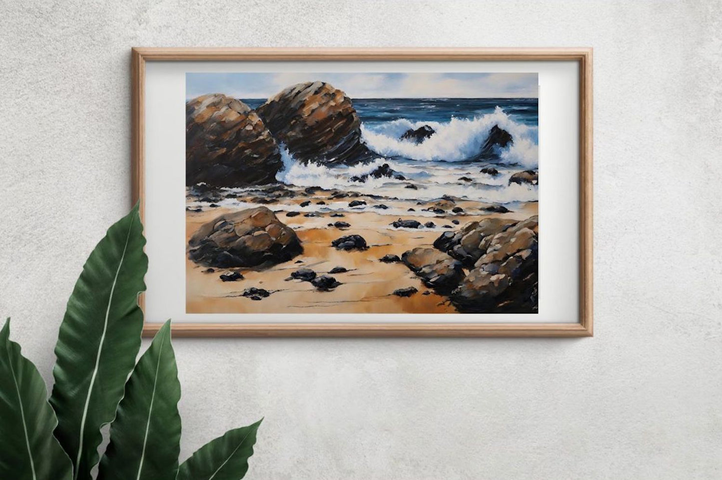 Rocks-Waves-Blue Skies-Seascape-Original Art -Giclée print.