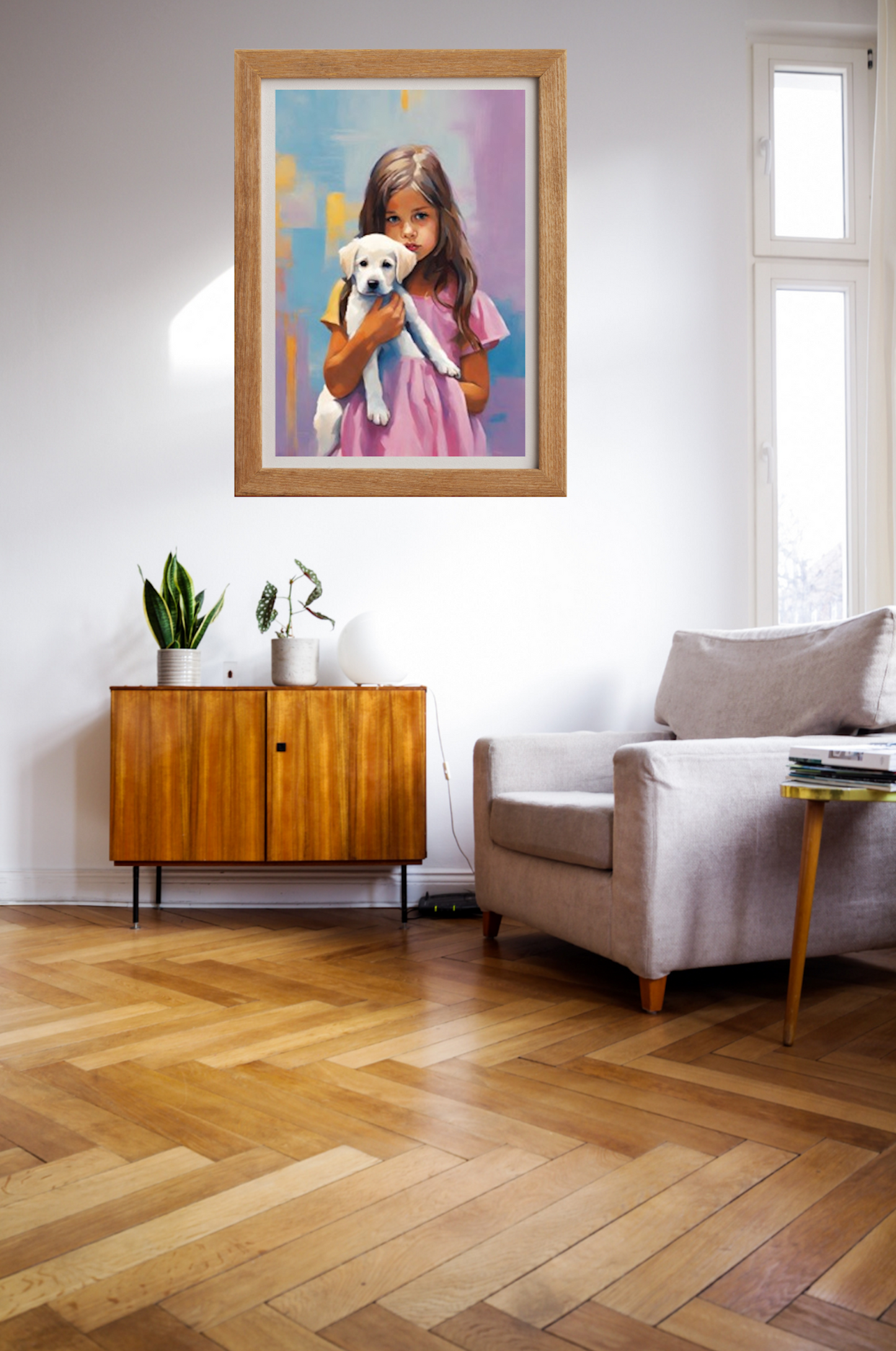 Girl With Puppy-Original - Portrait- Art- Giclée Print.