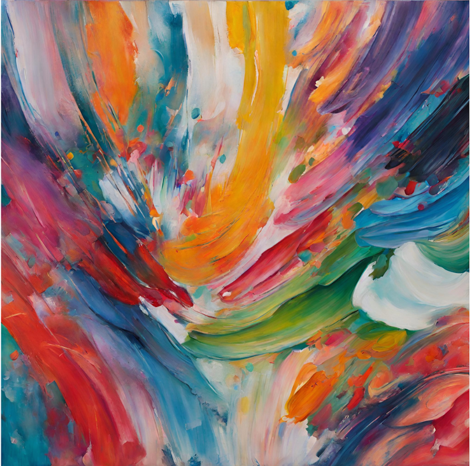 Abstract painting with vibrant colors and dynamic brush strokes