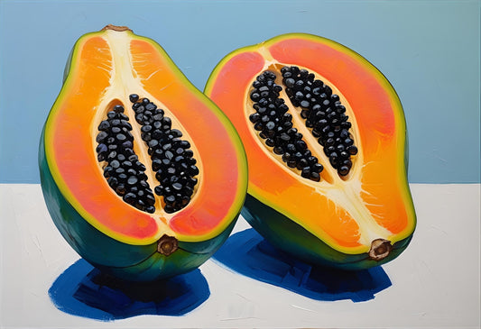 Giclee Wall Art Print Of A Cut Papaya Fruit.