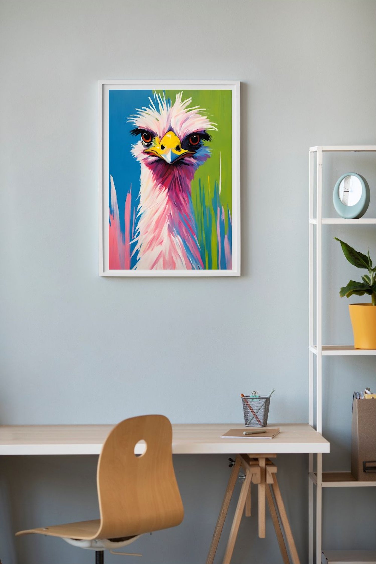 painting of an emu colourful art on wall