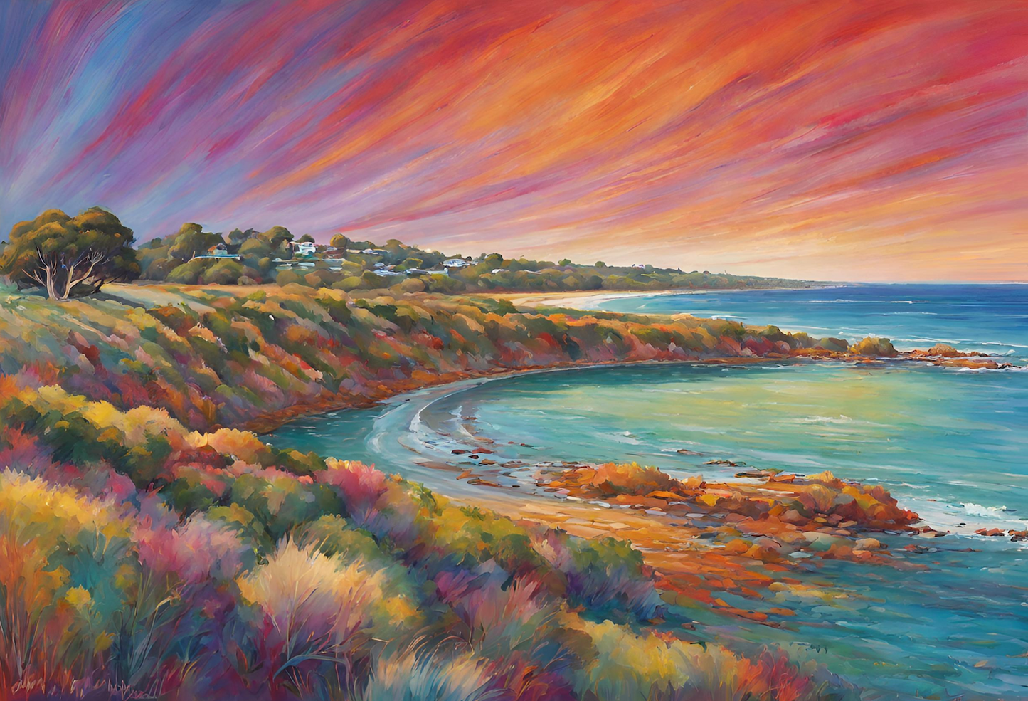 Giclee Art Print Of A vibrant Sunset Over The Sea.