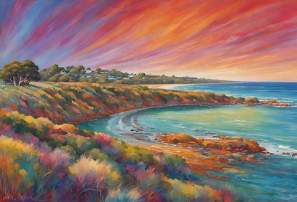 Giclee Art Print Of A vibrant Sunset Over The Sea.