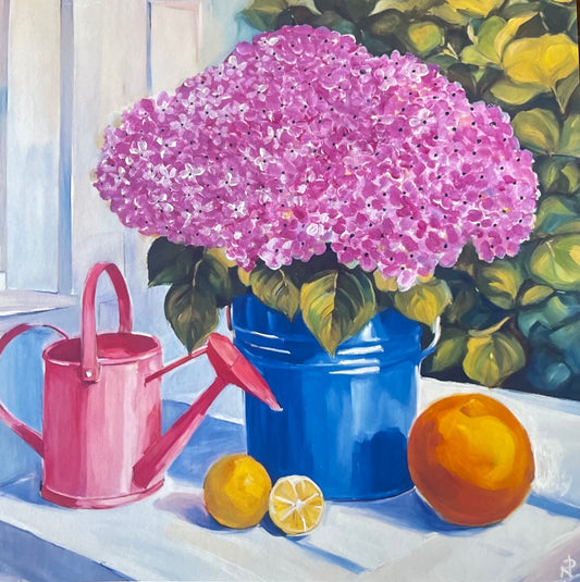 Pink Hydrangeas & Lemons — Original Painting