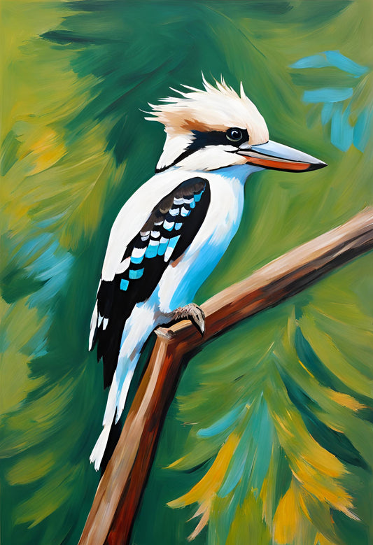 Kookaburra on a tree colourful art print