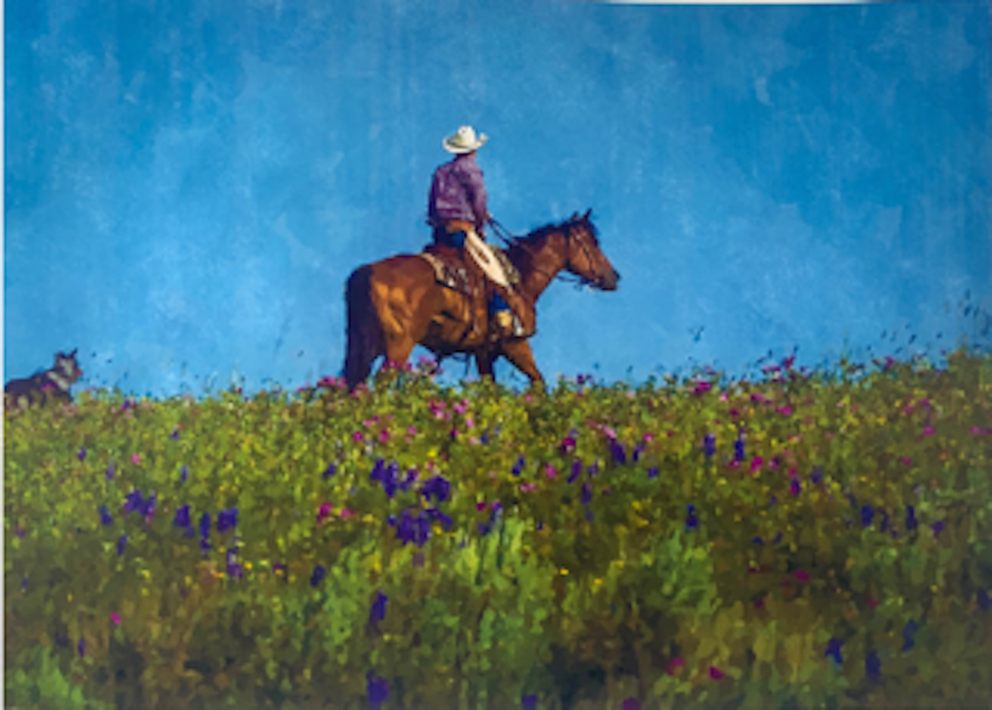 Man Riding A Horse With His Dog - Original Art.