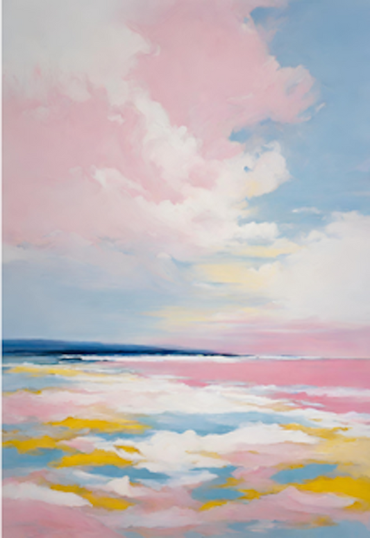 colourful abstract pastel sunset sea waves blue and pink skies art print