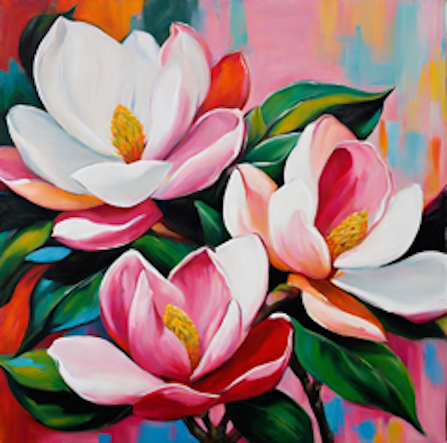 Colourful -Floral Art- Pink Magnolias-Original Art Print - Giclée