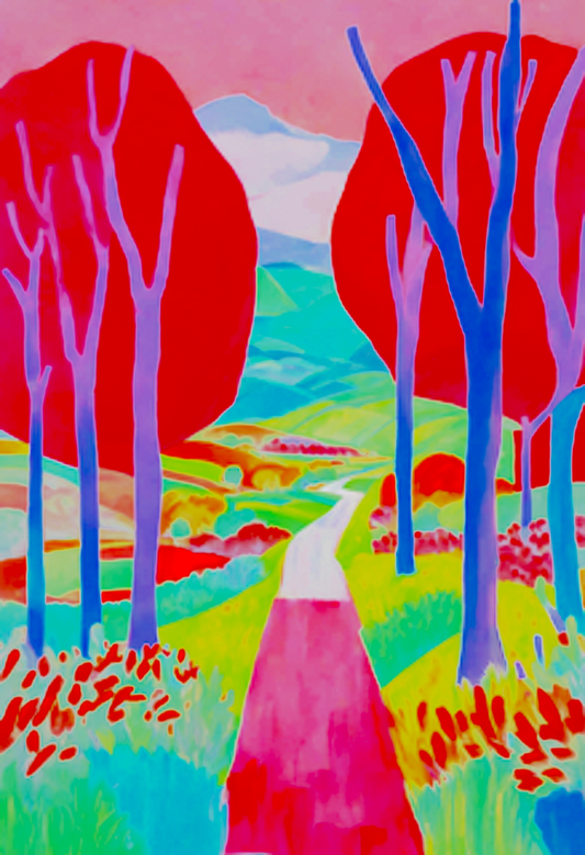 Colourful Abstract-Landscape-Pink Trees- Original Art- Giclée Print.