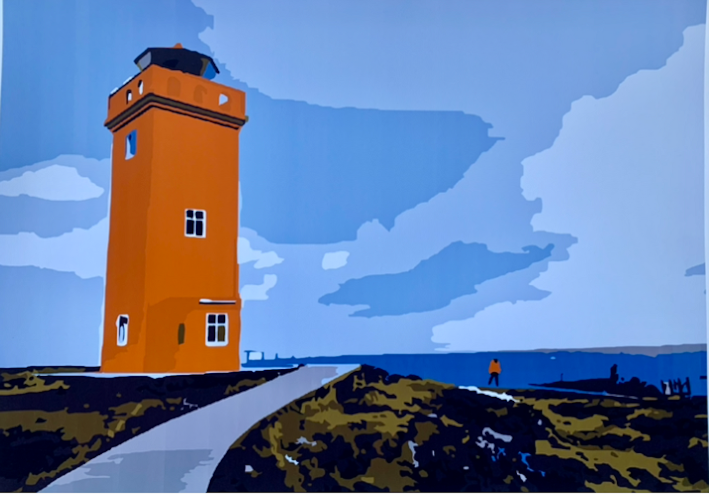 Orange Lighthouse, Cliffs And Seascape - Original Giclée Art Print.