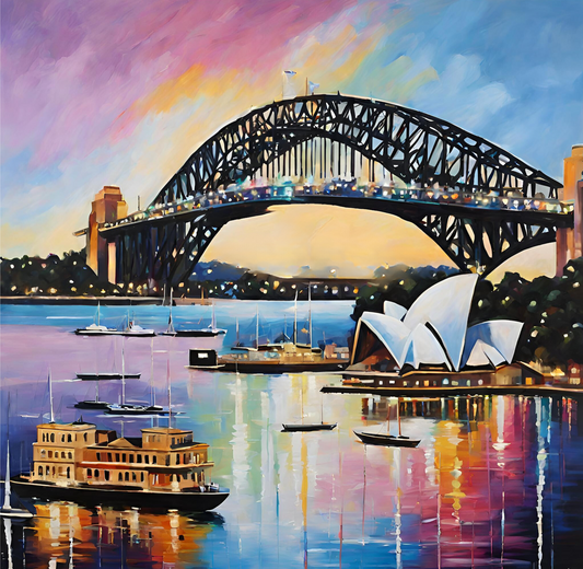 Sydney Harbour Bridge-Opera House-Colourful Original Art Giclée print.