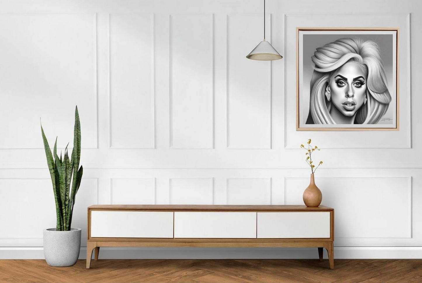 Caricature Of Lady Gaga- Black And White Art Print.