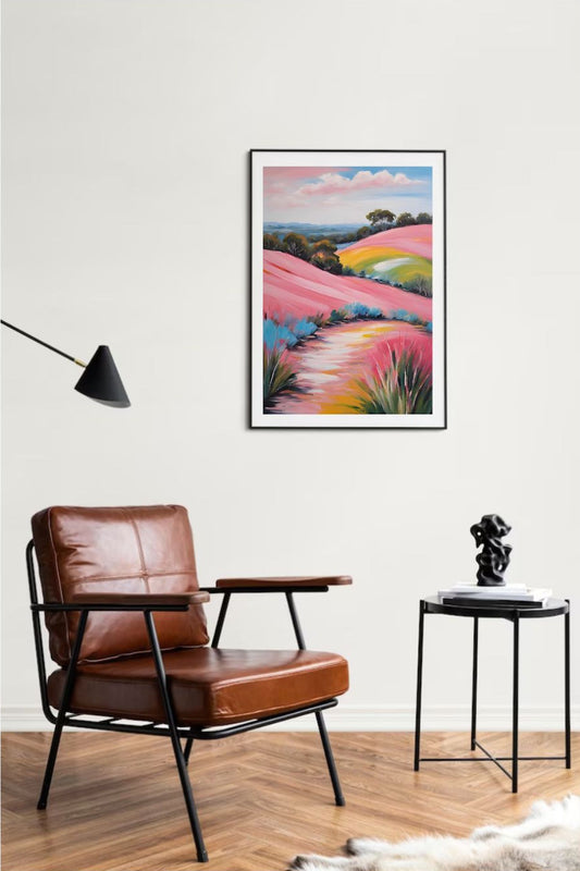Modern colourful abstract Australian landscape framed wall art
