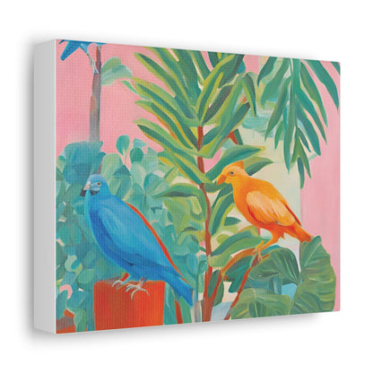 Birds and trees colourful canvas art print