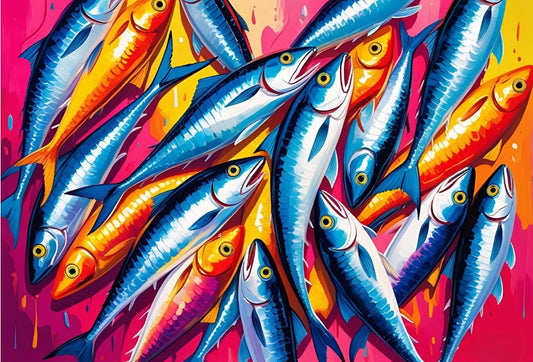 Colourful sardines giclée art print