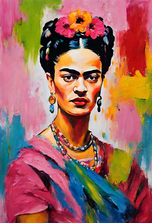 Colourful Portrait wall art print of Frida Khalo 
