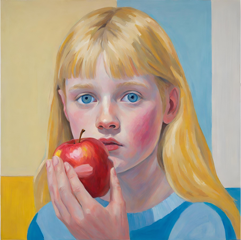 Girl Eating A Red Apple - Portrait-Original Art - Giclée Print.