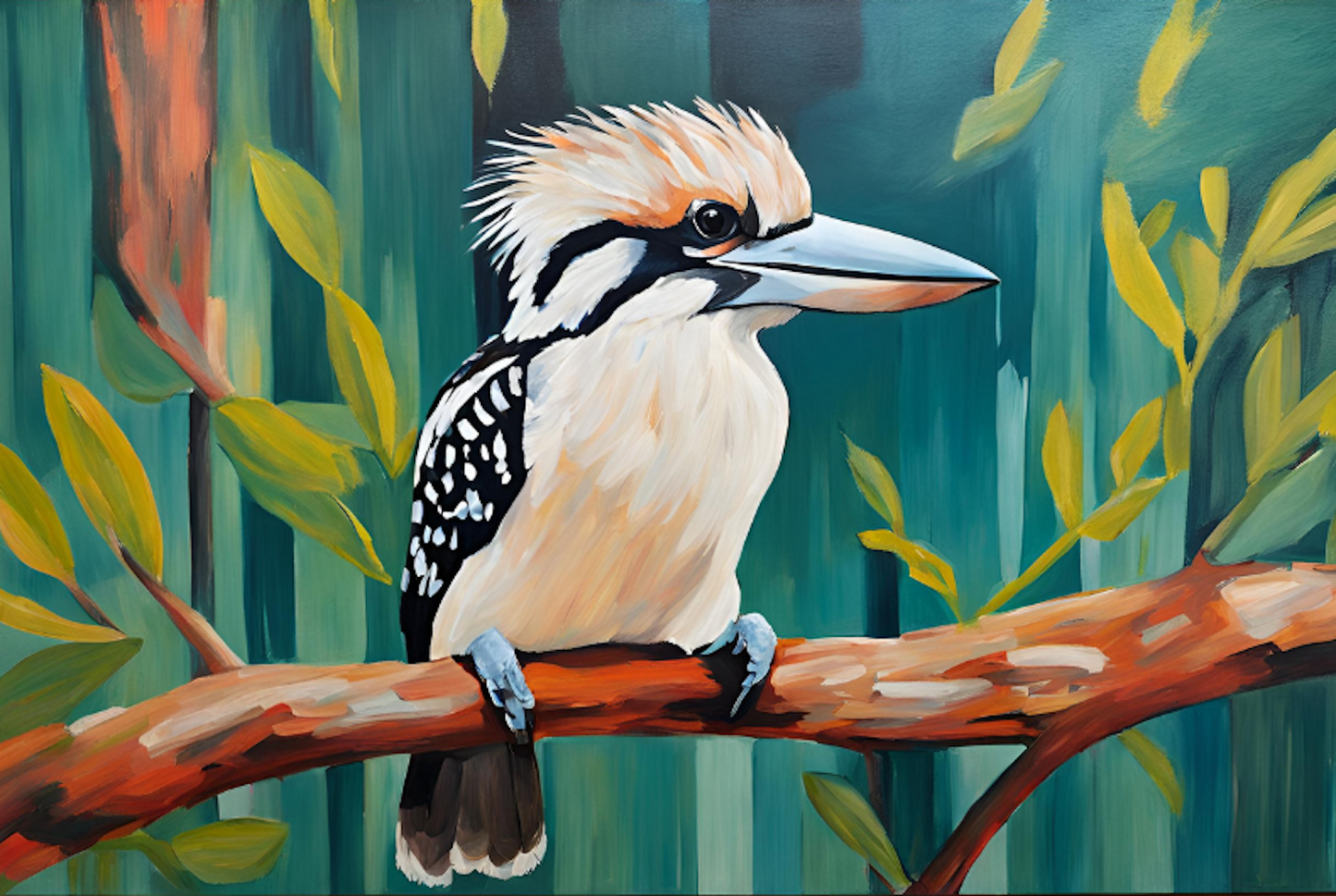 Kookaburra Australian Bird On A Gum Tree- Original-Giclée Art Print.