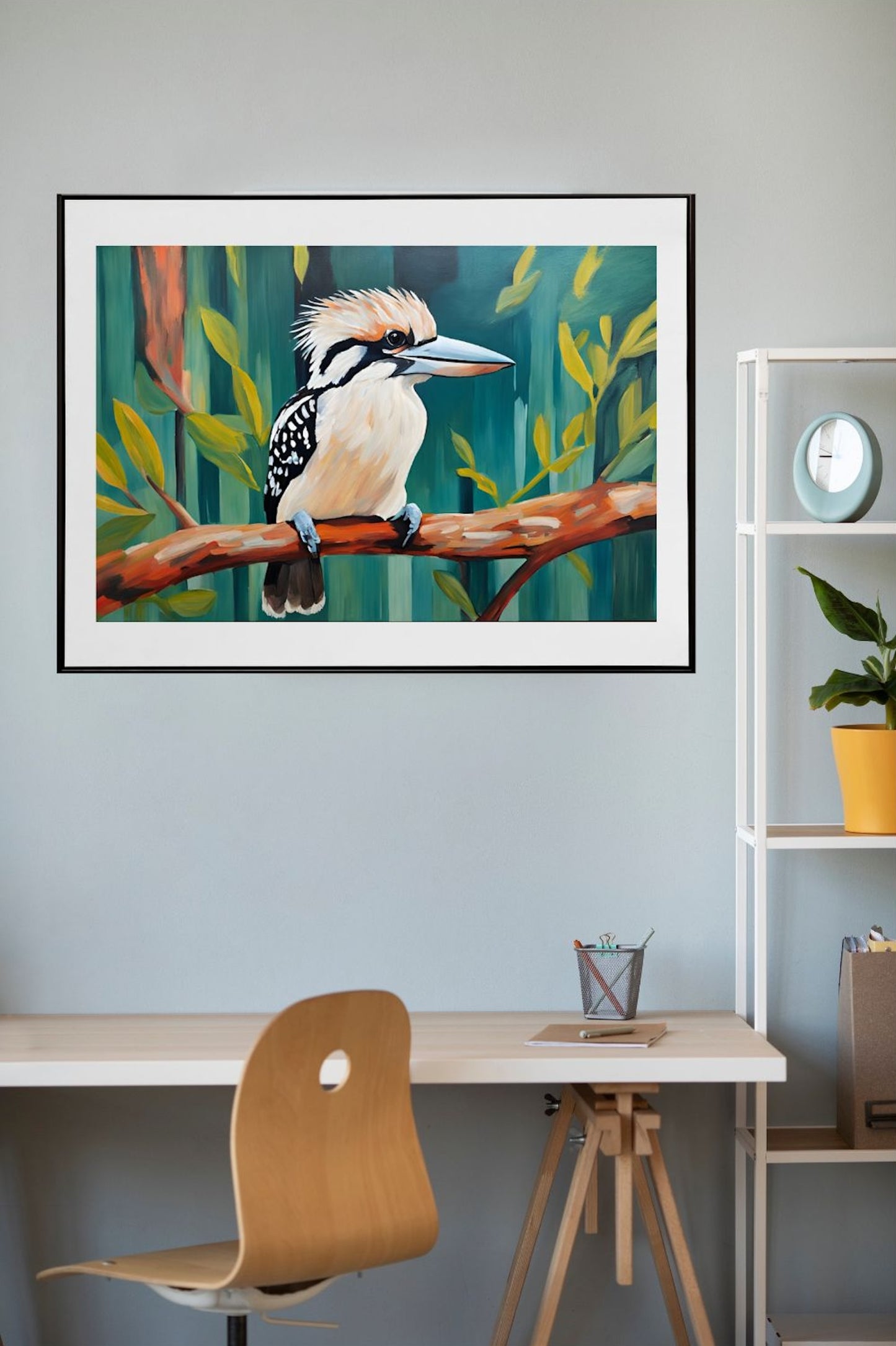 Kookaburra Australian Bird On A Gum Tree- Original-Giclée Art Print.