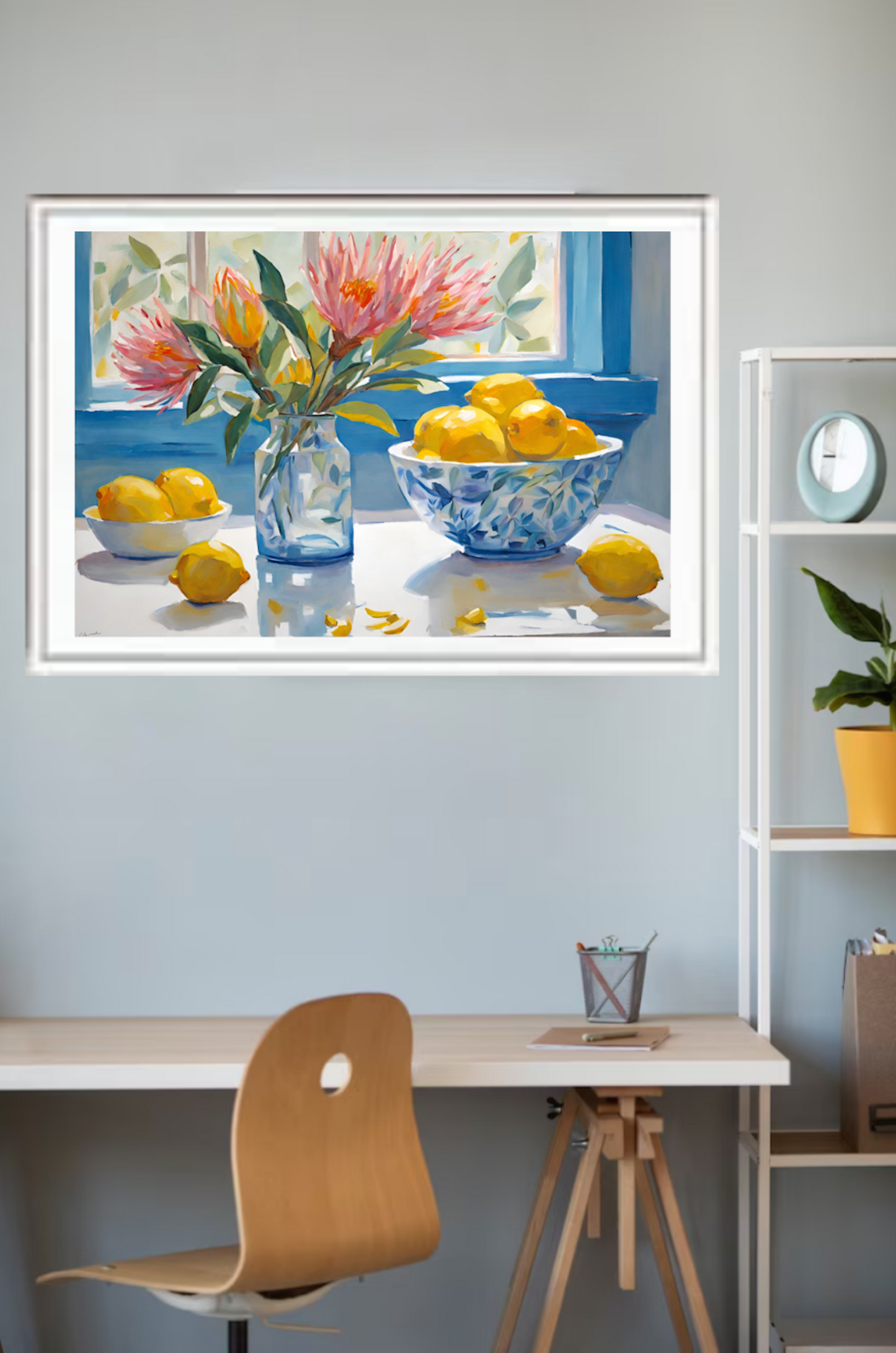 Lemons And Proteas-Colourful Original-Floral Art-Still Life-Giclée Art Print.