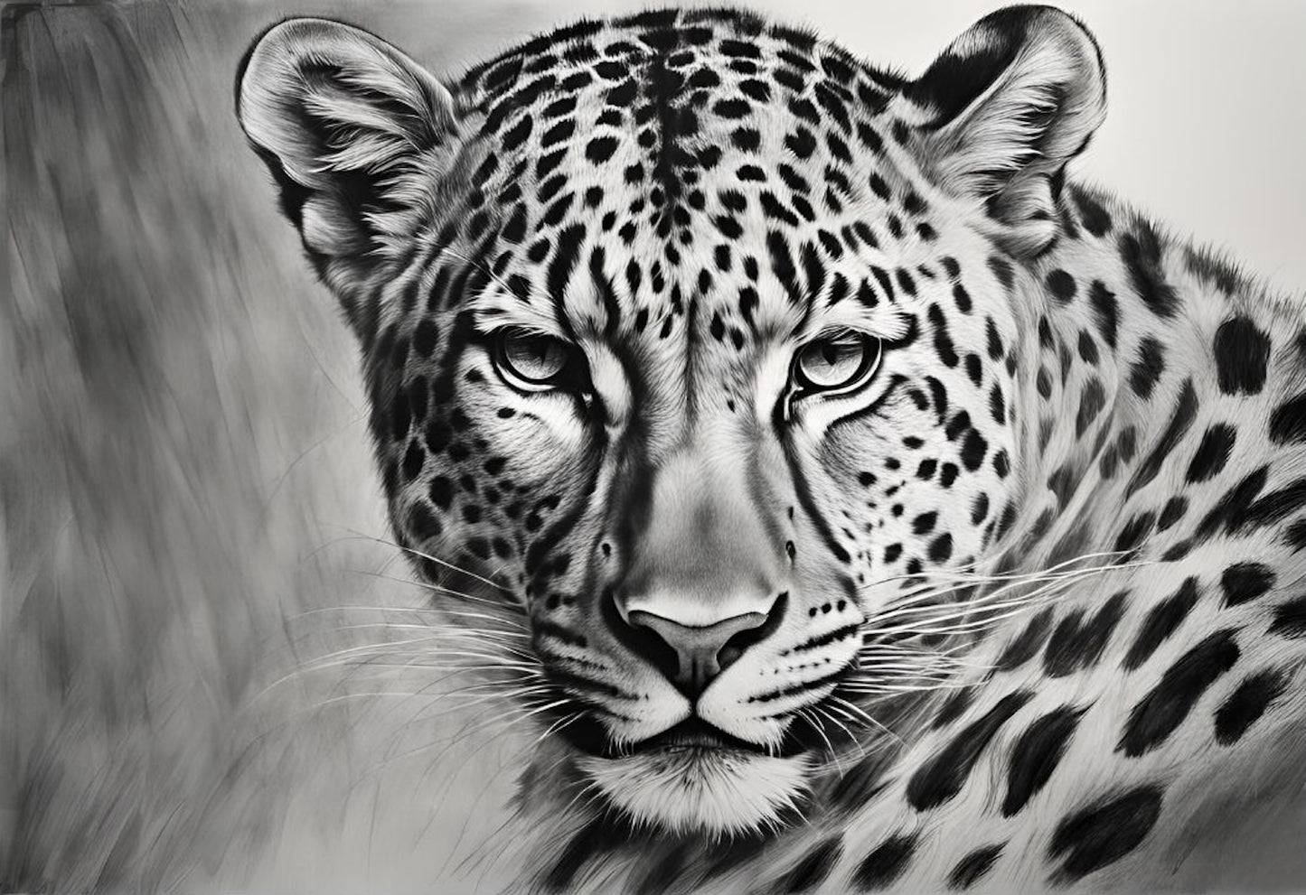 Hyperrealistic Art Print Of A Leopard- Black And White- Original Animal Giclée Art Print.