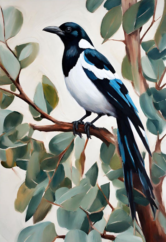 Magpie Sitting On Gum tree- Original Giclée Art Print.