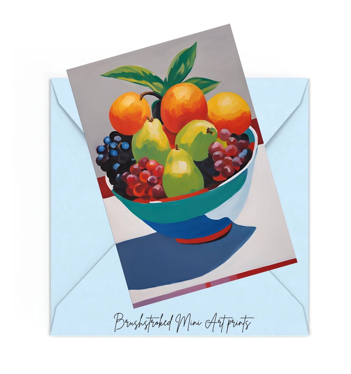 fruit in bowl on table colourful mini art print