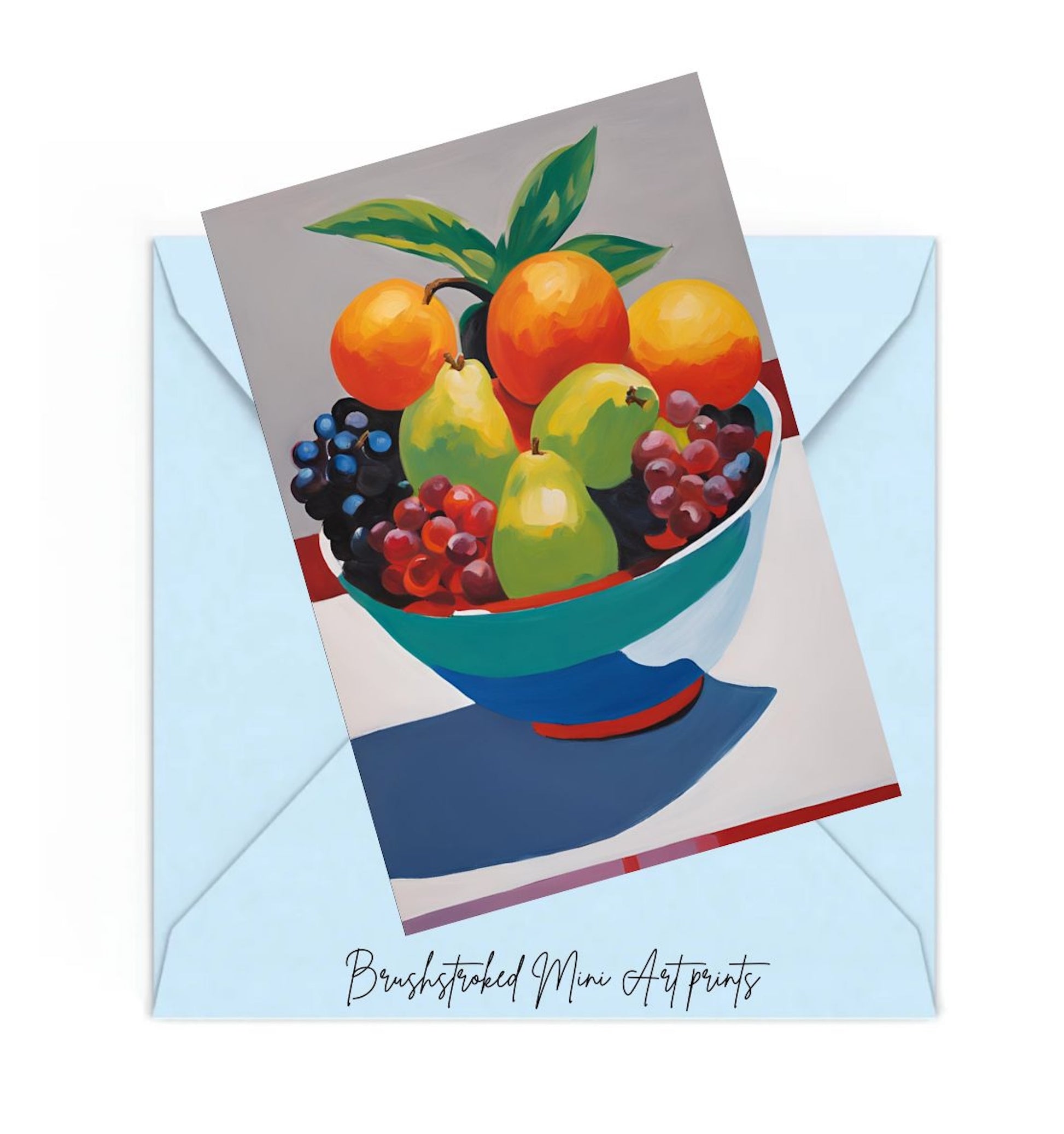 fruit in bowl on table colourful mini art print