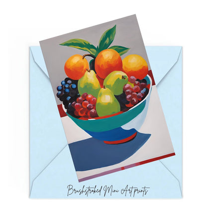 fruit in bowl on table colourful mini art print