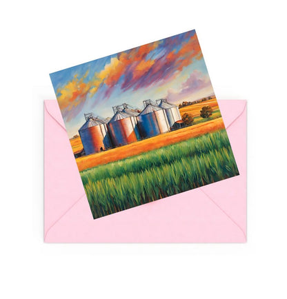 mini art print of silos and wheat felds Australian landscape