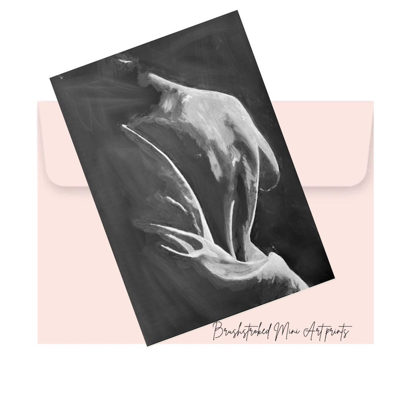 partial nude portrait of a woman in black and white with a cloth draped over mini art print.