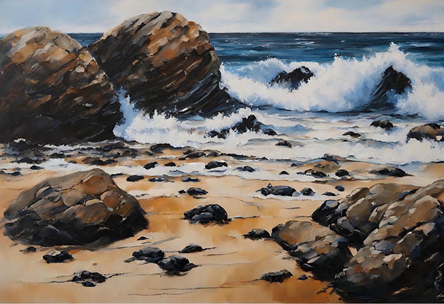 Rocks-Waves-Blue Skies-Seascape-Original Art -Giclée print.