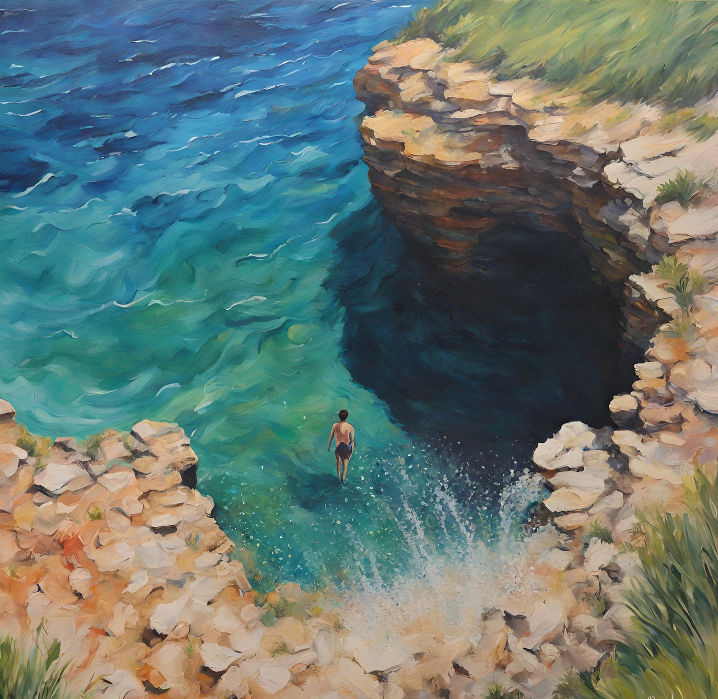 Man Swimming In Waterhole - South Australia-Original Giclée Art Print.